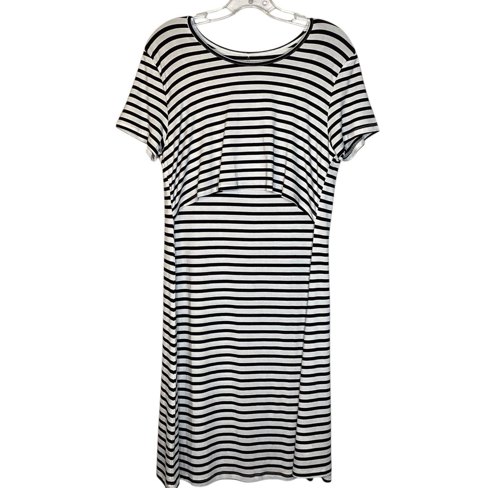 Quince Black and White Striped Midi Dress